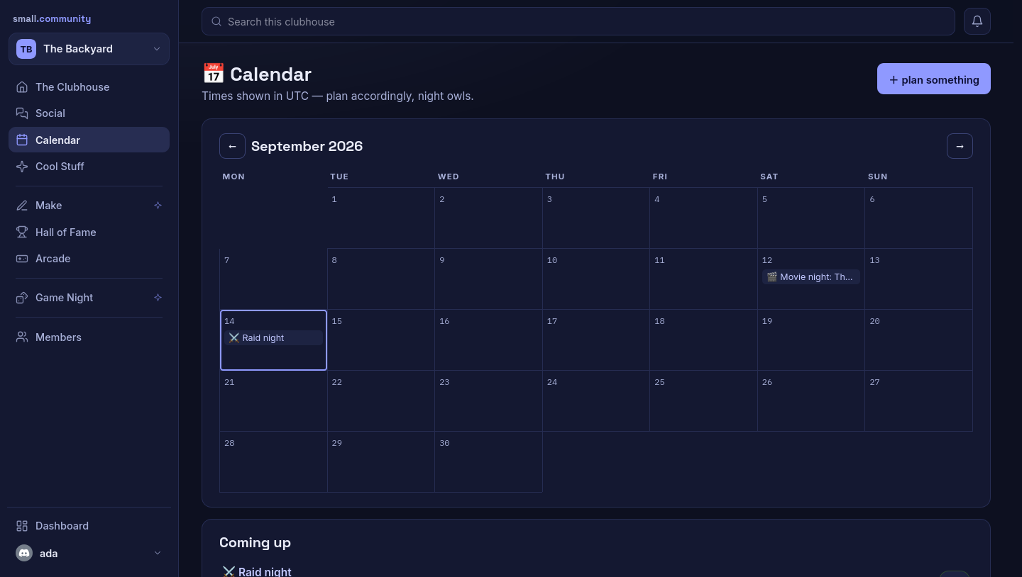 The Calendar with upcoming events and RSVPs.