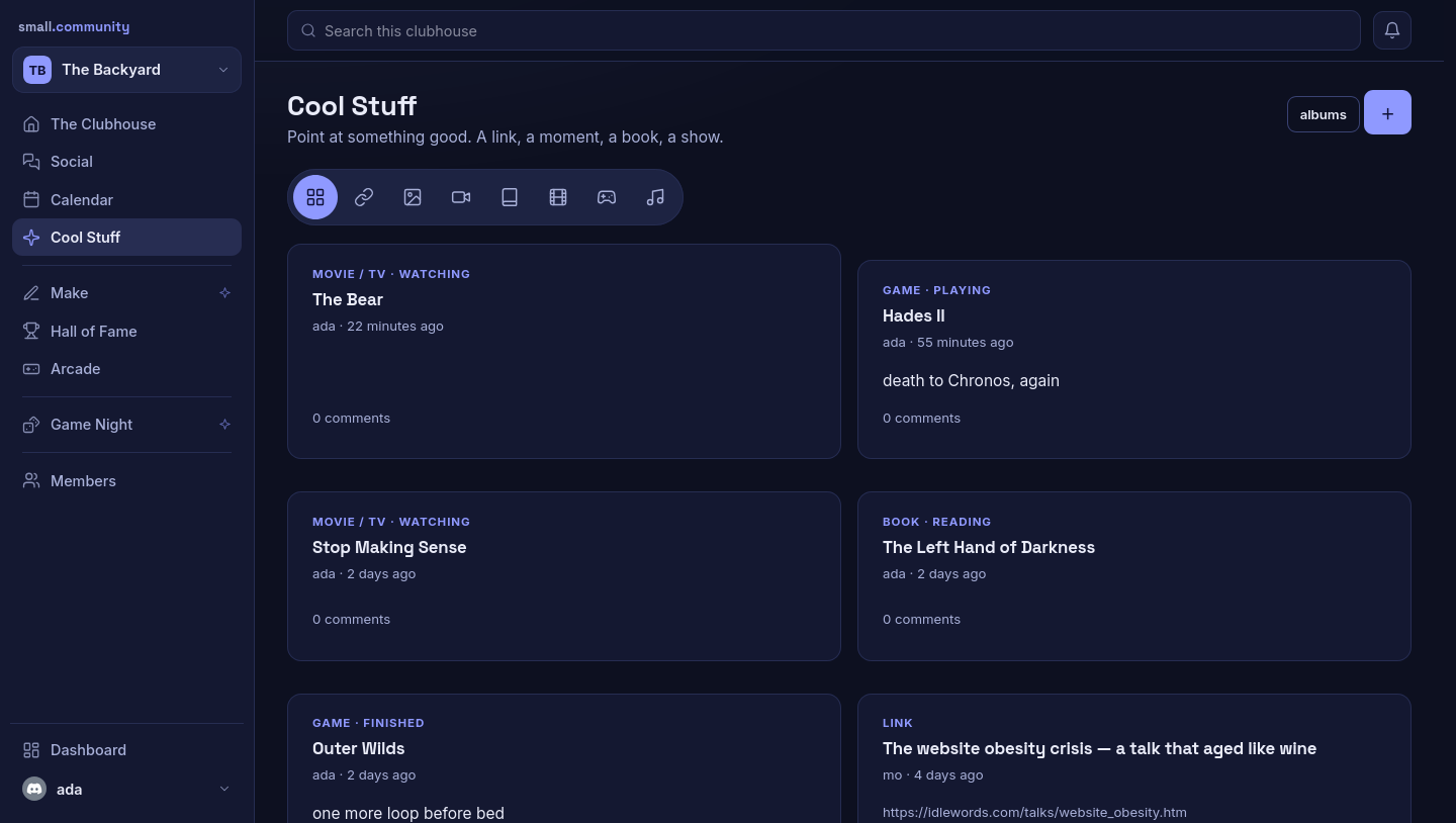 Cool Stuff: links, books, shows, and things people are into.